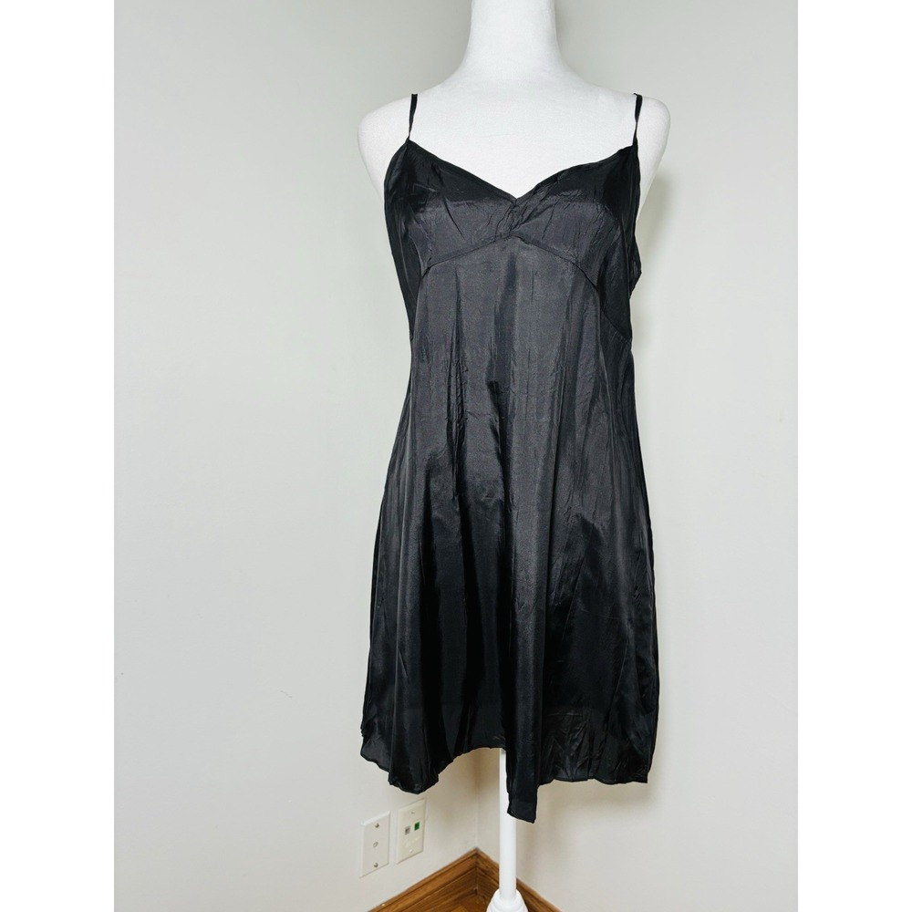 Vintage Rebecca Taylor Mini Slip Dress 100% Silk Black Sz M Y2K Ajustable Straps - Picture 1 of 7